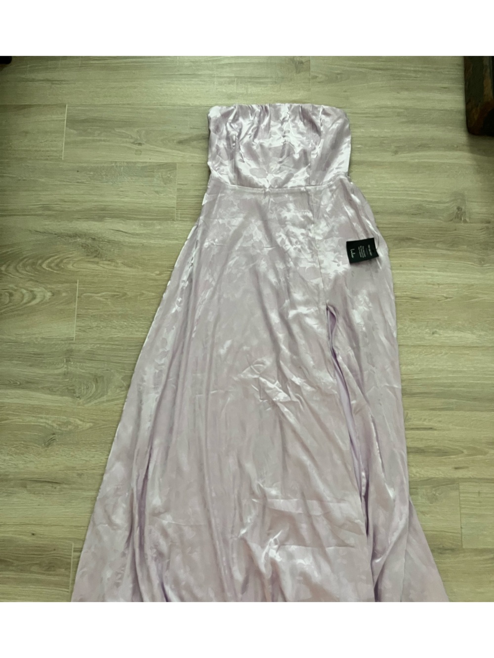 NWT Lulus Women’s Made to Marvel Lilac Satin Jacquard Strapless Maxi Dress Large - Picture 2 of 7